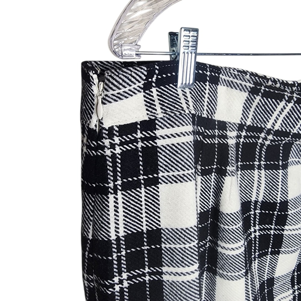 Talbots‎ Womens Ice Plaid Fringe A-Line Skirt Black White Wool Blend Size 18 - Picture 6 of 9